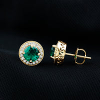 Lab Created Emerald and Diamond Wedding Stud Earrings