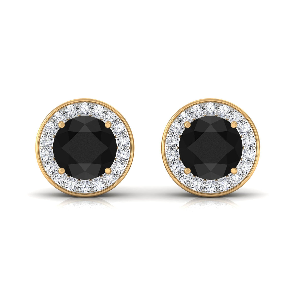 Natural black onyx stud earrings with diamond halo, featuring elegant Rosec Jewels jewelry design.
