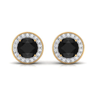 Natural black onyx stud earrings with diamond halo, featuring elegant Rosec Jewels jewelry design.