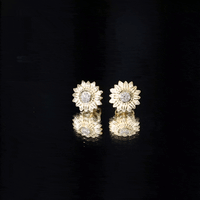 Rosec Jewels diamond sunflower stud earrings in white, featuring sparkling diamond accents and a floral sunflower design for women.