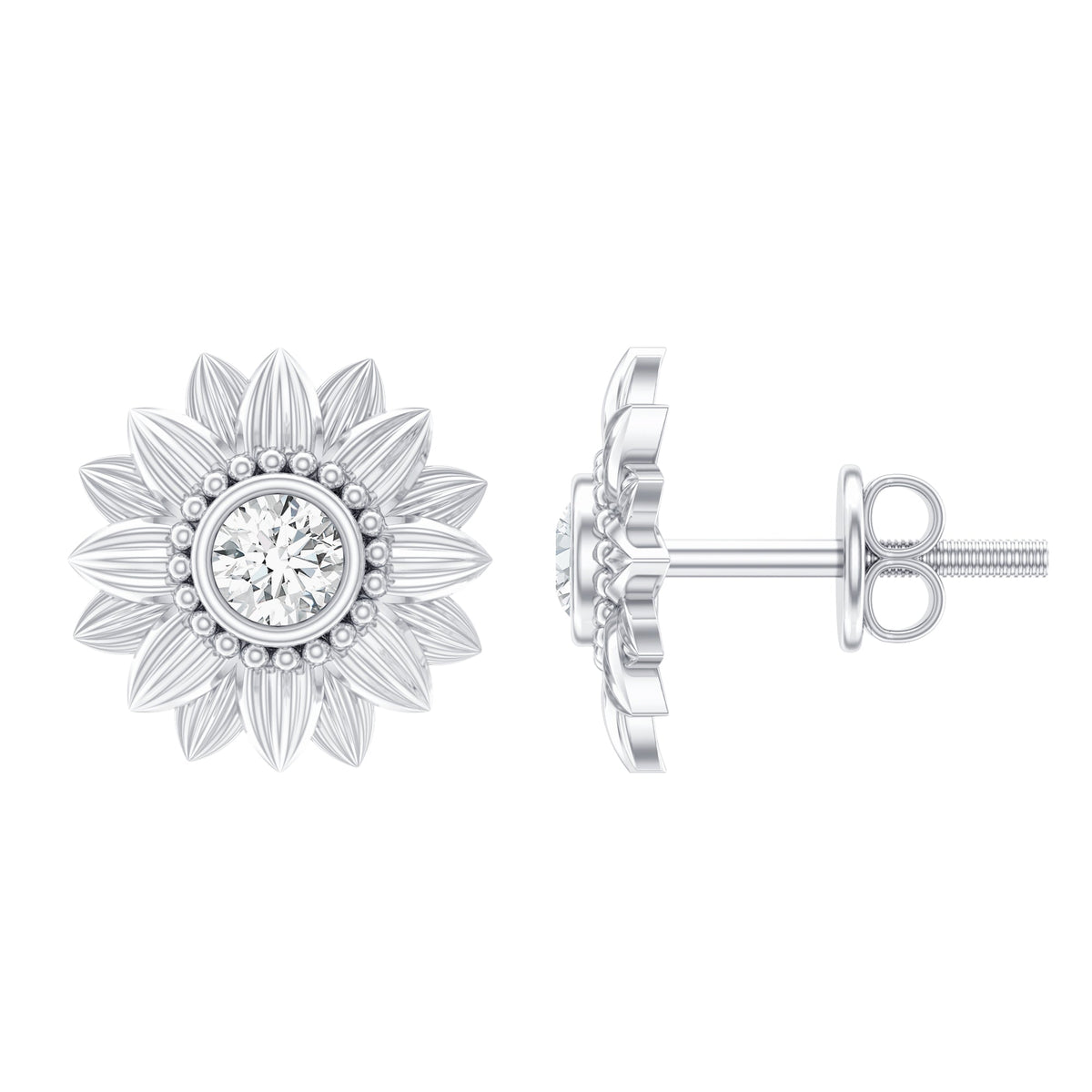 Rosec Jewels diamond sunflower stud earrings for women, showcasing sparkling floral jewelry design.