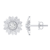 Rosec Jewels diamond sunflower stud earrings for women, showcasing sparkling floral jewelry design.