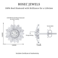 Diamond sunflower stud earrings for women by Rosec Jewels featuring sparkling diamond accents and sunflower design.
