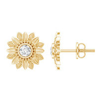 Rosec Jewels diamond sunflower stud earrings for women, with sparkling floral design and secure post back.