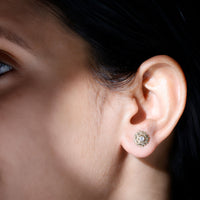 Diamond sunflower stud earrings for women by Rosec Jewels featuring sparkling diamond accents and sunflower design.