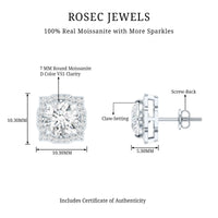 Certified Moissanite bridal stud earrings with halo design for women, featuring sparkling gemstones and elegant gold setting.