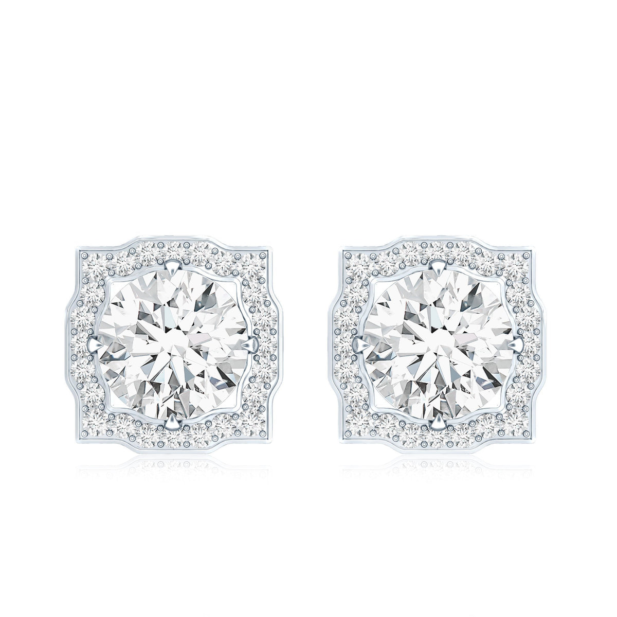 Certified Moissanite bridal stud earrings with halo setting for women, featuring sparkling gemstones and elegant design by Rosec Jewels.