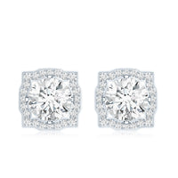 Certified Moissanite bridal stud earrings with halo setting for women, featuring sparkling gemstones and elegant design by Rosec Jewels.