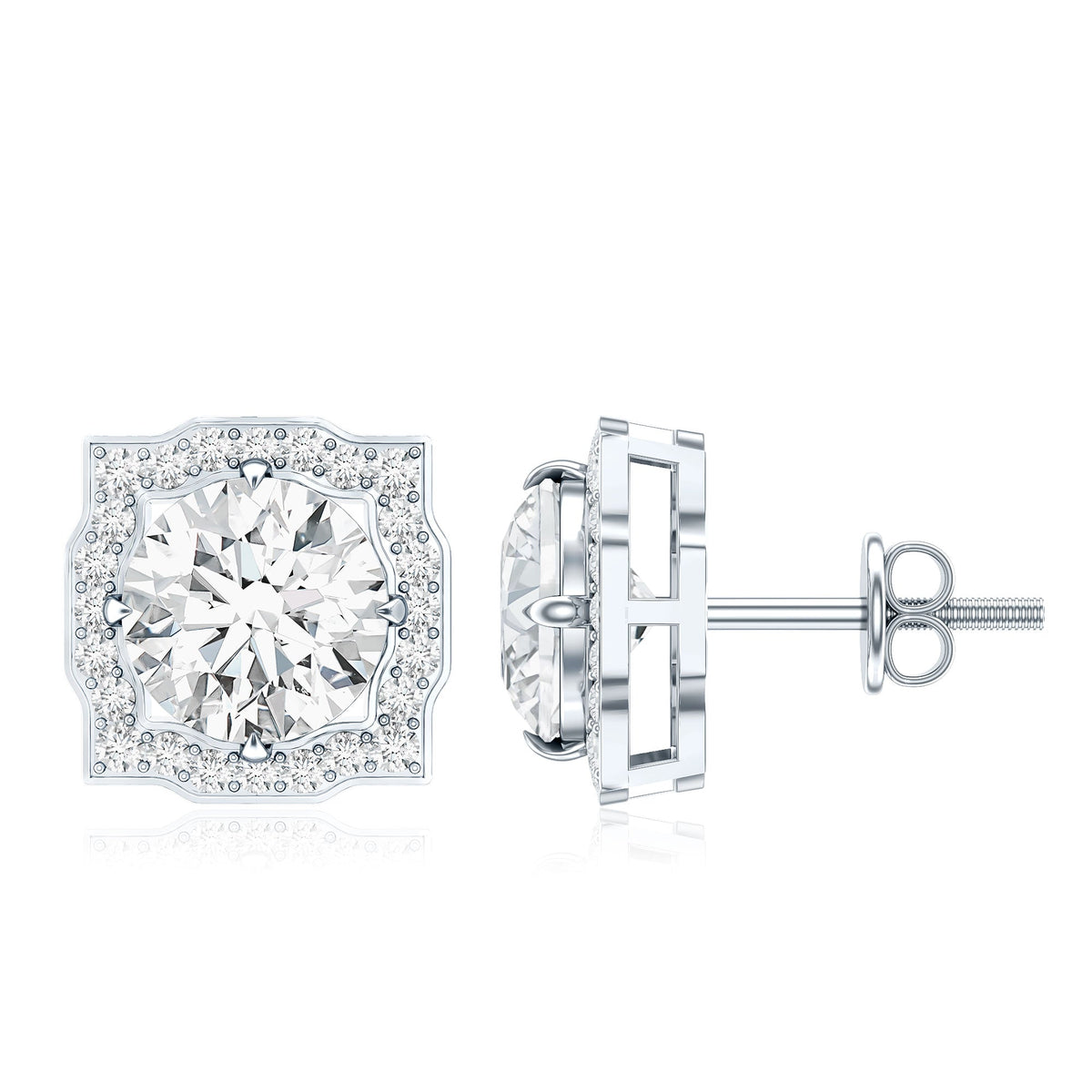 Certified moissanite bridal stud earrings with halo setting for women, featuring sparkling gemstones and elegant design.