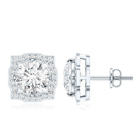 Certified moissanite bridal stud earrings with halo setting for women, featuring sparkling gemstones and elegant design.