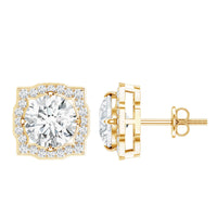 Certified Moissanite bridal stud earrings with halo setting for women, featuring sparkling stones and elegant design by Rosec Jewels
