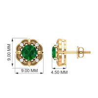 Vintage Inspired Emerald Diamond Earrings with Screw Back