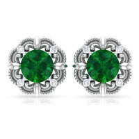 Vintage Inspired Emerald Diamond Earrings with Screw Back