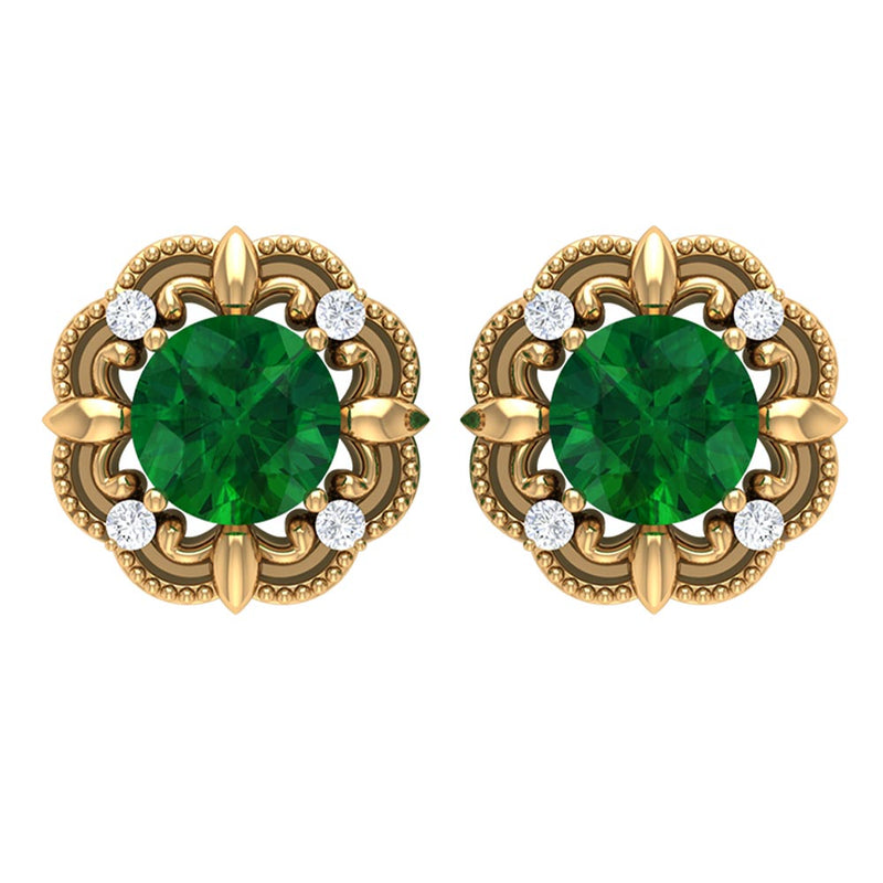 Vintage-inspired emerald diamond earrings with screw back from Rosec Jewels, featuring green gemstones and elegant design.