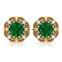 Vintage Inspired Emerald Diamond Earrings with Screw Back