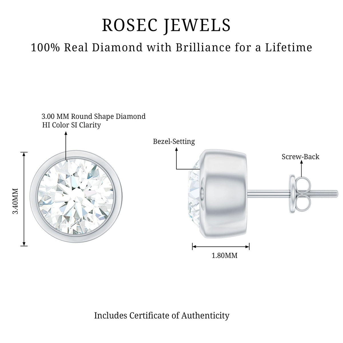 Minimalistic Bezel Set Diamond Stud Earrings