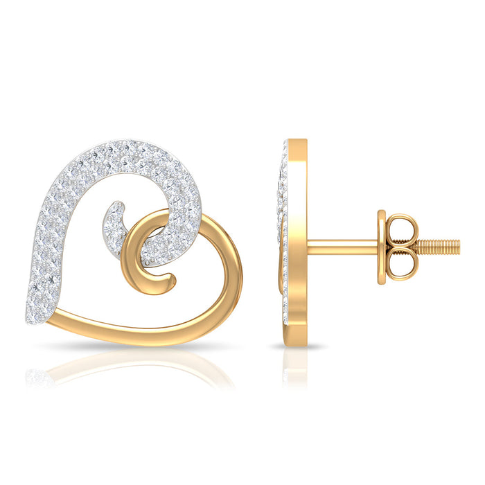 Certified real diamond heart earrings with screw back, featuring elegant rose gold setting from Rosec Jewels.