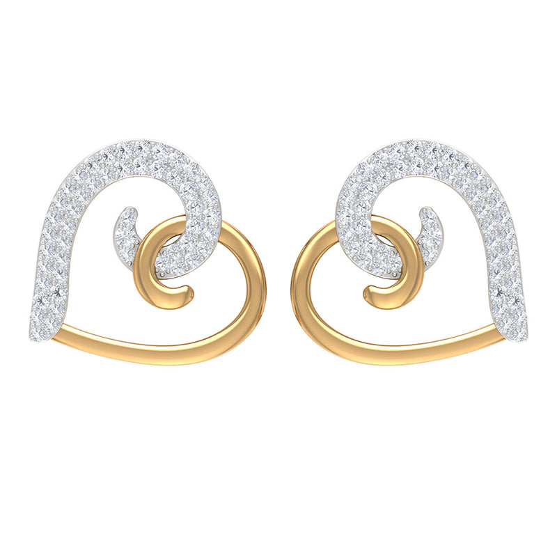Certified real diamond heart earrings with screw back from Rosec Jewels, showcasing sparkling diamonds set in elegant earrings.