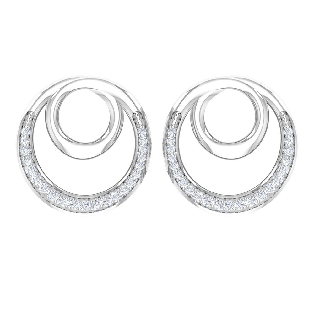 Rosec Jewels natural diamond circle earrings featuring a circle-in-circle design with sparkling diamonds.