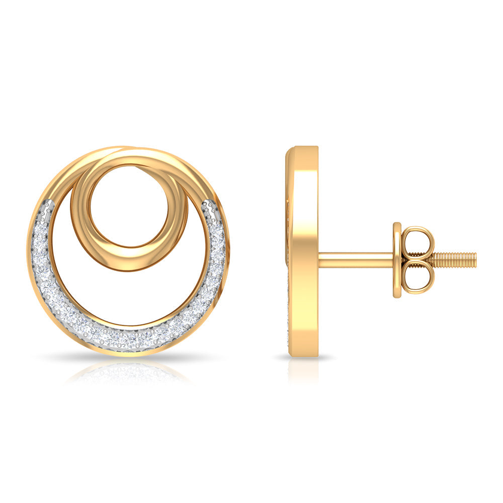 Rosec Jewels natural diamond circle in circle earrings with sparkling diamonds on silver setting, elegant jewelry for special occasions.