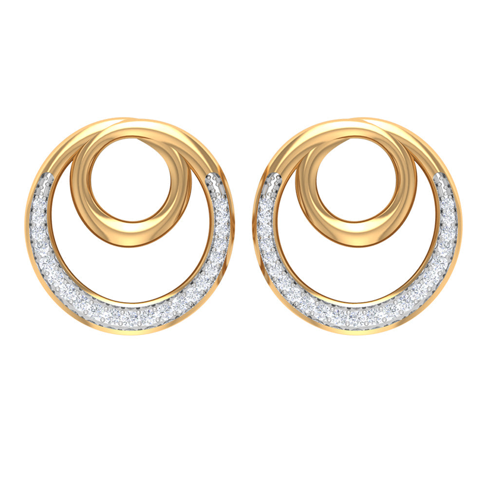 Rosec Jewels certified natural diamond circle earrings featuring a circle-in-circle design with sparkling diamonds.