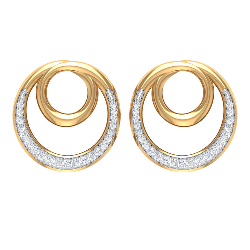 Rosec Jewels certified natural diamond circle earrings featuring a circle-in-circle design with sparkling diamonds.