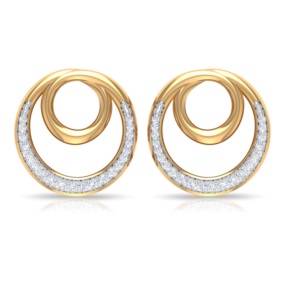 Certified natural diamond circle earrings by Rosec Jewels featuring a circle-in-circle design with sparkling diamonds.