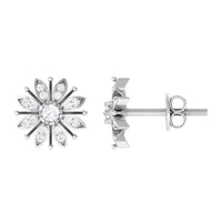 Natural Diamond Flower Stud Earrings with Screw Back