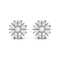 Natural Diamond Flower Stud Earrings with Screw Back