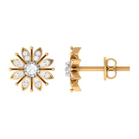 Natural Diamond Flower Stud Earrings with Screw Back