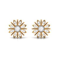 Natural Diamond Flower Stud Earrings with Screw Back