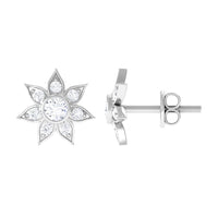 Natural Diamond Flower Earrings with Screw Back