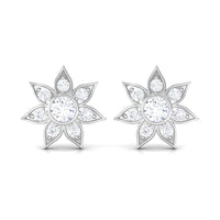 Natural Diamond Flower Earrings with Screw Back