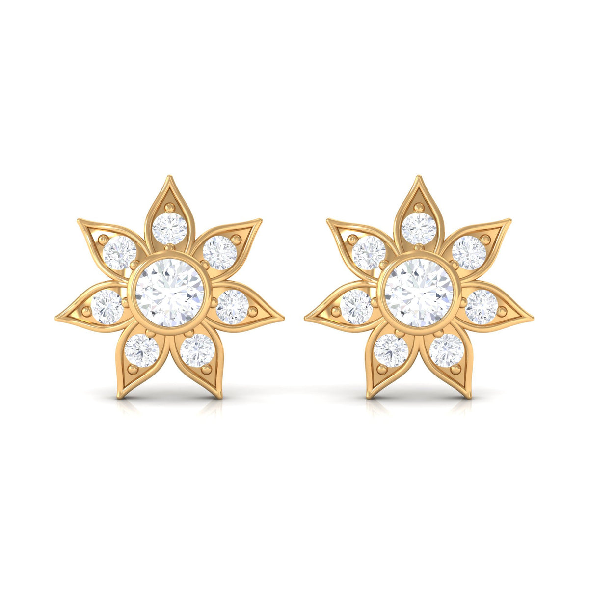 Natural Diamond Flower Earrings with Screw Back