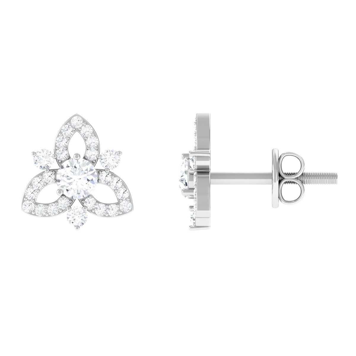 Real Diamond Flower Stud Earrings with Certificate
