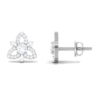 Real Diamond Flower Stud Earrings with Certificate