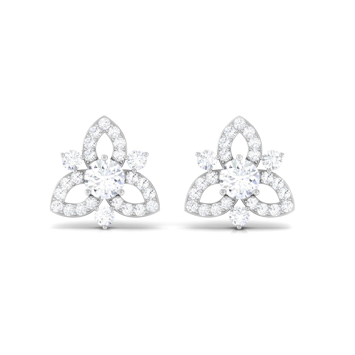Real Diamond Flower Stud Earrings with Certificate