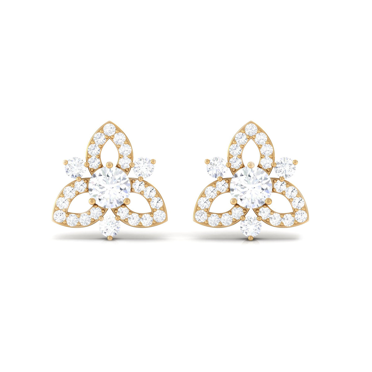 Real Diamond Flower Stud Earrings with Certificate