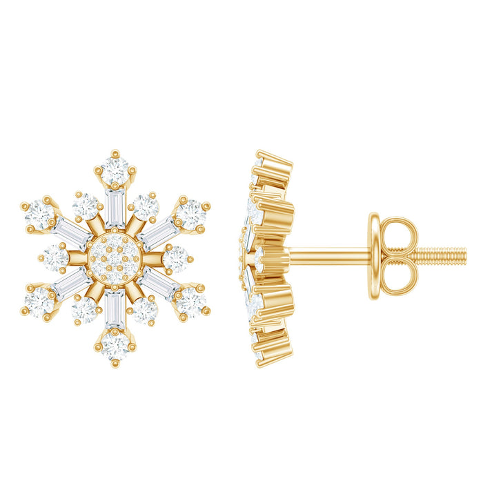 Genuine diamond snowflake earrings by Rosec Jewels featuring intricate snowflake design with sparkling diamonds, perfect for Christmas.
