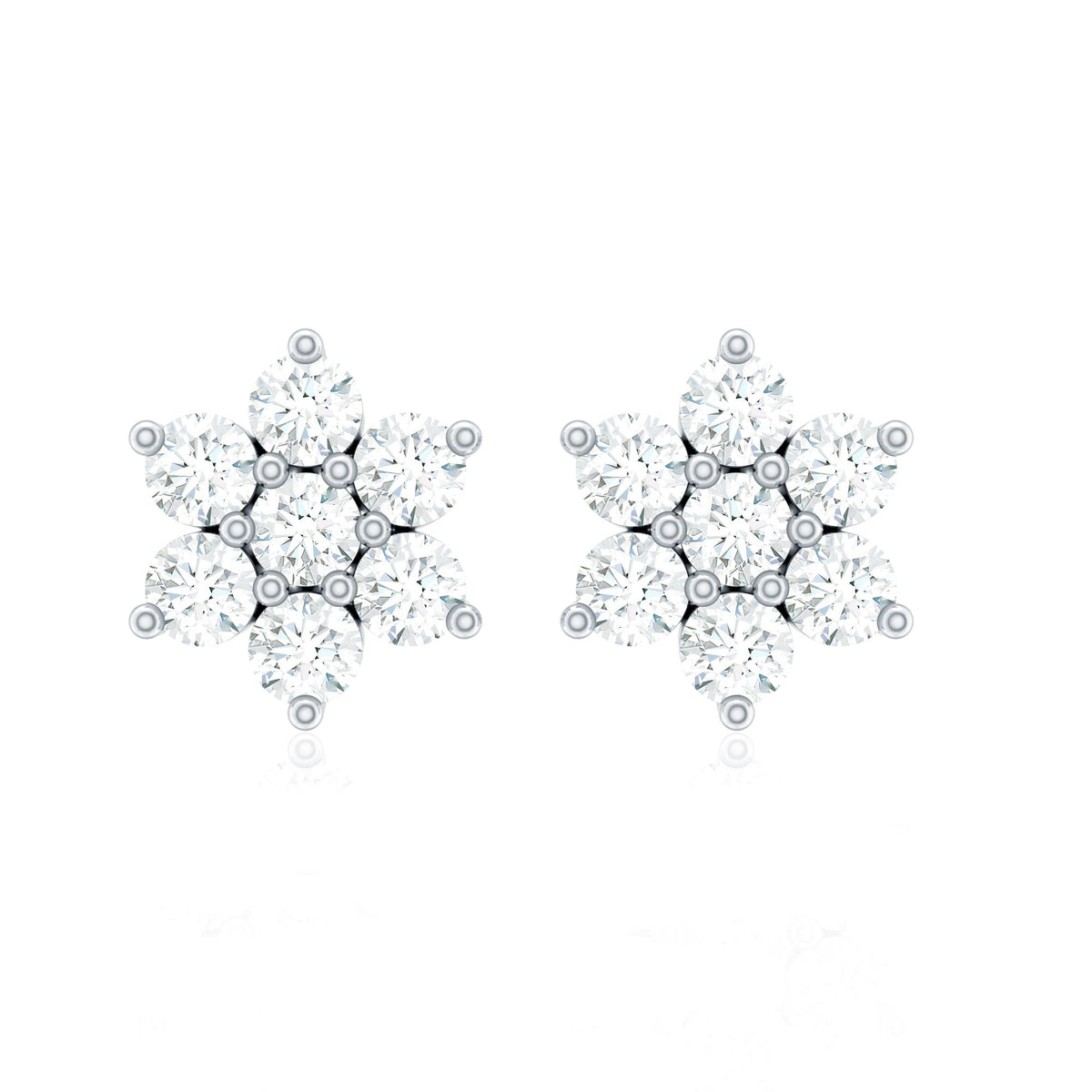 Certified Genuine Diamond Flower Earrings with Screw Back
