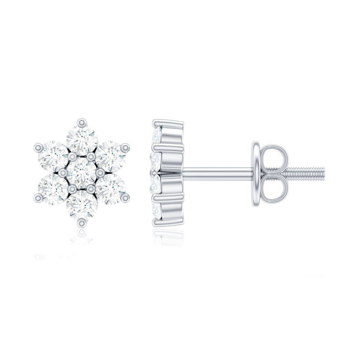 Certified Genuine Diamond Flower Earrings with Screw Back