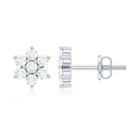 Certified Genuine Diamond Flower Earrings with Screw Back