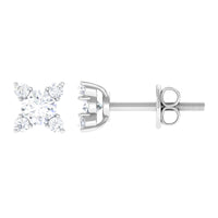Real Diamond Flower Stud Earrings with Screw Backs