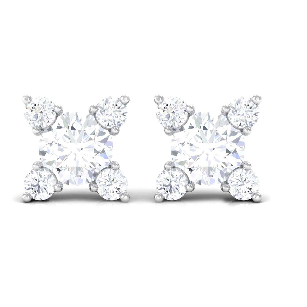 Real Diamond Flower Stud Earrings with Screw Backs