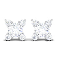 Real Diamond Flower Stud Earrings with Screw Backs