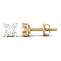Real Diamond Flower Stud Earrings with Screw Backs