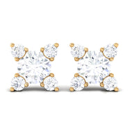 Real Diamond Flower Stud Earrings with Screw Backs