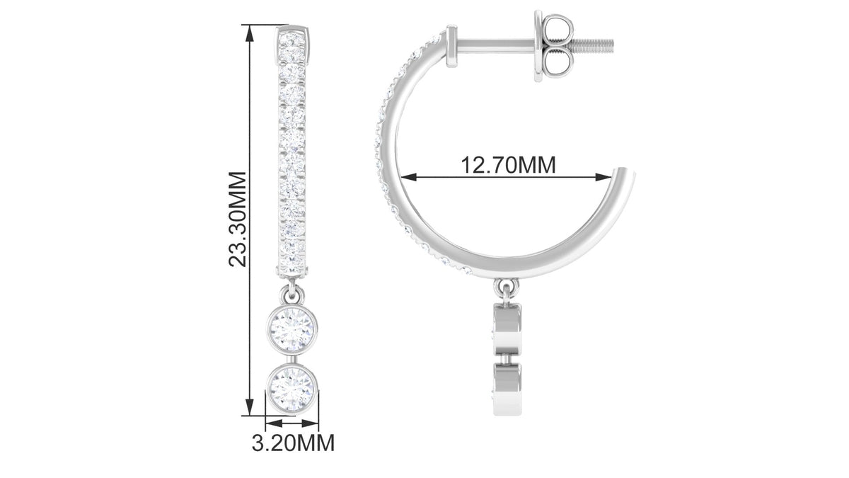 Diamond Hoop Drop Earrings in Bezel Setting