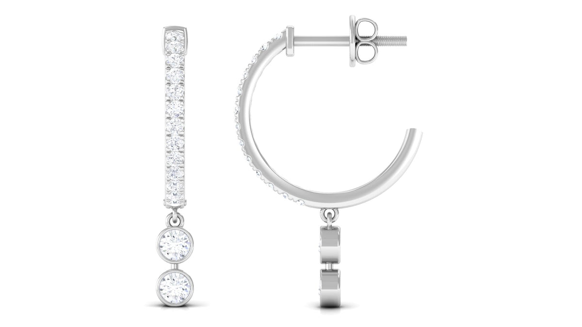 Diamond Hoop Drop Earrings in Bezel Setting