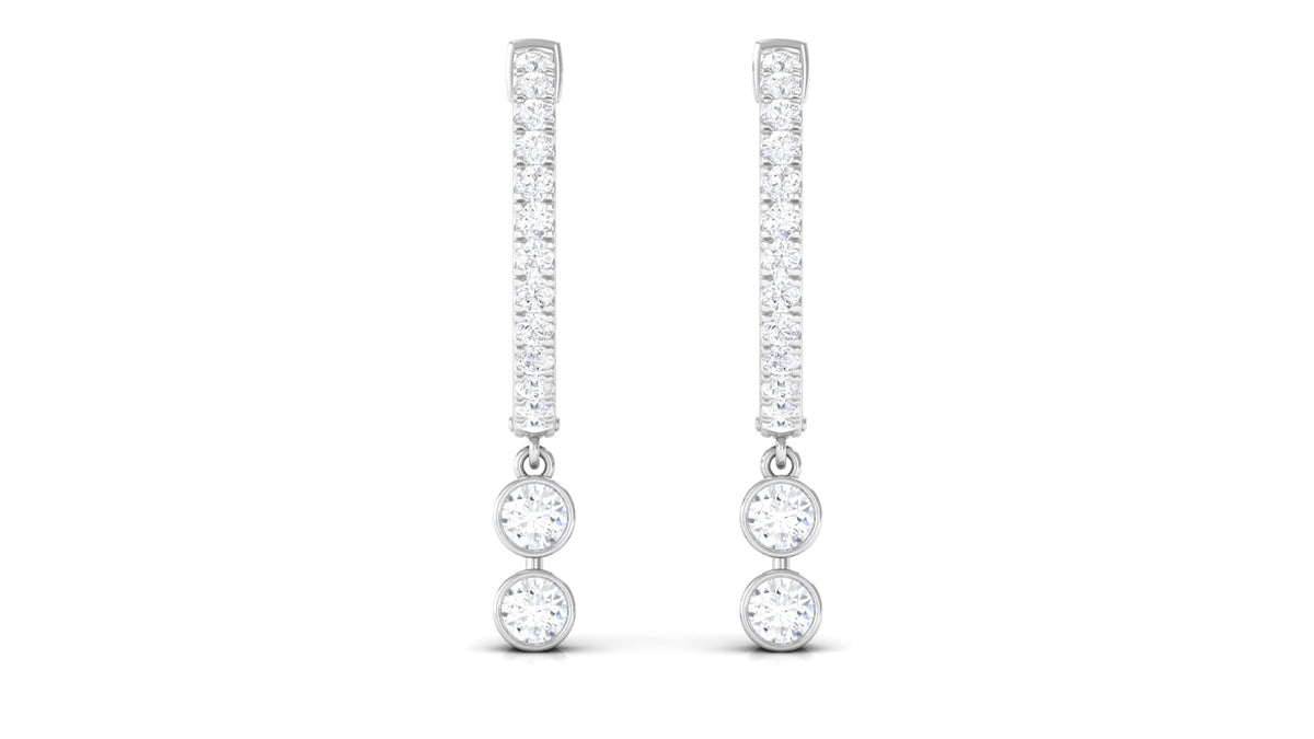 Diamond Hoop Drop Earrings in Bezel Setting